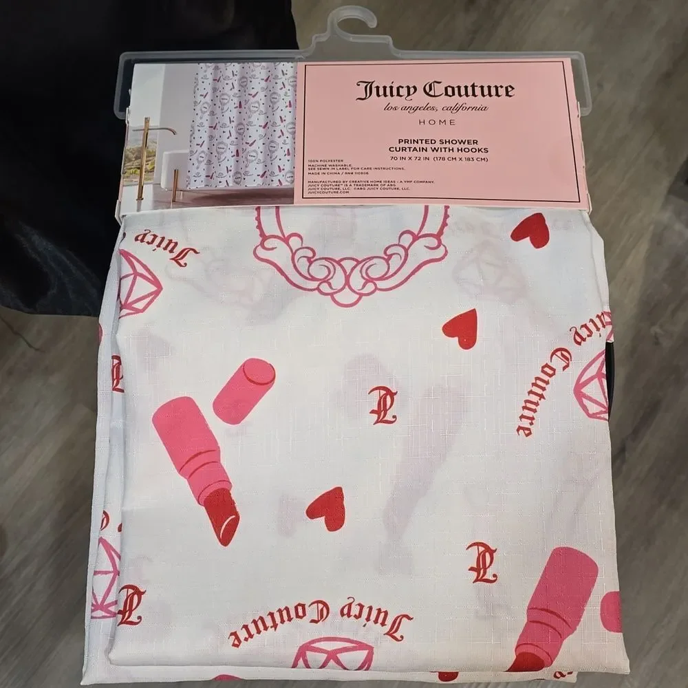 Juicy Couture Home Lipstick, Hearts & DiamondLogo Pattern Shower Curtain w/Hooks